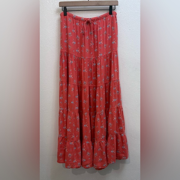 NWOT Free People Nova Tiered Floral Maxi Skirt Coral XS - Picture 5 of 10